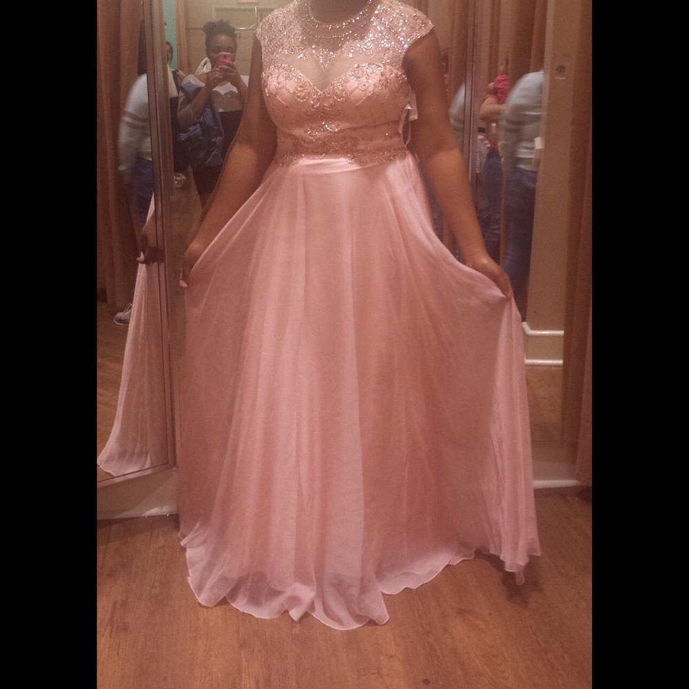 Dress with sequins on the top with a pink bottom
